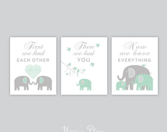 Elephant Wall Art First We Had Each Other Green and Gray Elephant Nursery Decor Boy bedroom Wall Art Elephant baby shower 221