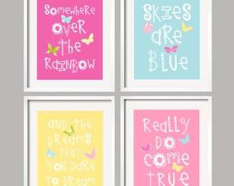 Somewhere Over The Rainbow Girl Nursery Art Prints in bright colors 8x10 , great baby shower gift