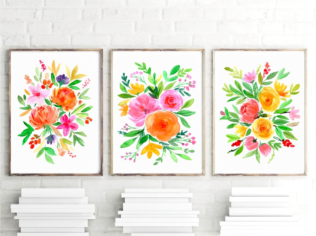 Bright Watercolor Flowers, Colorful Wall Decor, Floral Arrangements ...