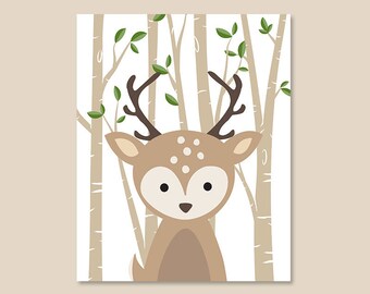 Baby Deer Nursery Decor, Woodland Animal Prints Wall Art for nursery, Gender Neutral Baby Fawn Art, Deer Illustration Poster PRINT or CANVAS