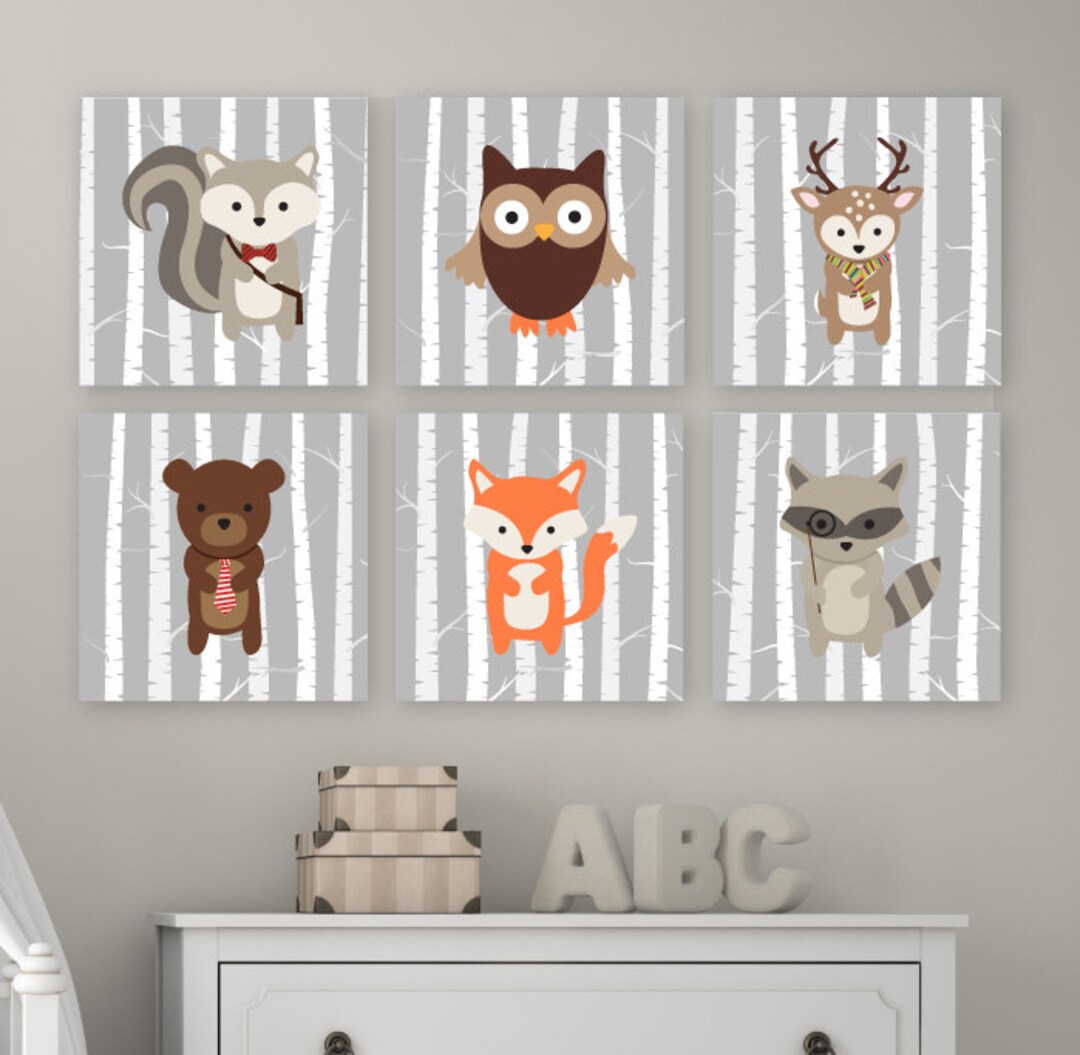 Woodland Baby Animals Wall Art Boy Nursery Decor Forest Friends Nursery ...