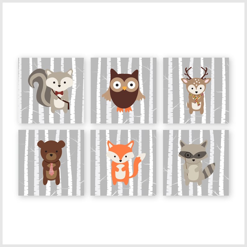 Woodland Baby Animals Wall Art Boy Nursery Decor Forest Etsy
