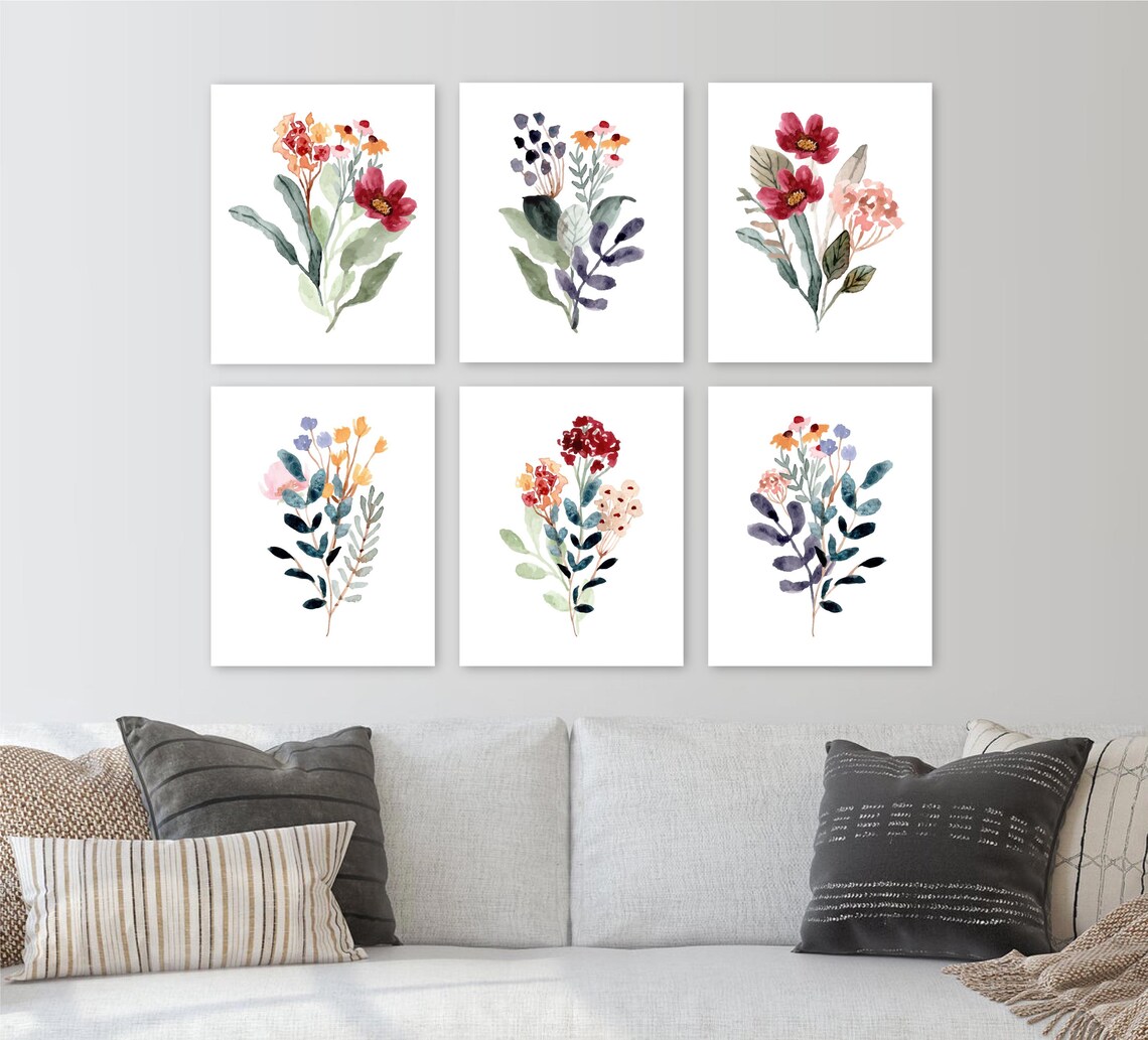 Wildflowers Wall Art, Watercolor Wildflower Art Prints or Canvas Set of ...