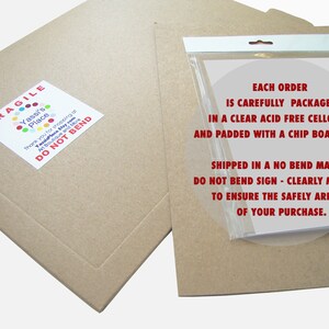 May include: A brown cardboard box with a white label that says "Fragile" and "Yassi's Place" with a colorful circle design. The label also says "Thank you for shopping at YassPlace Stay Art Boutique and More" and "Do Not Bend". The box is next to a white envelope with a clear plastic window. The envelope has text that says "Each order is carefully packaged in a clear acid free cello bag and padded with a chip board pad. Shipped in a no bend mailer. Do not bend sign - clearly marked, to ensure the safely arrival of your purchase."