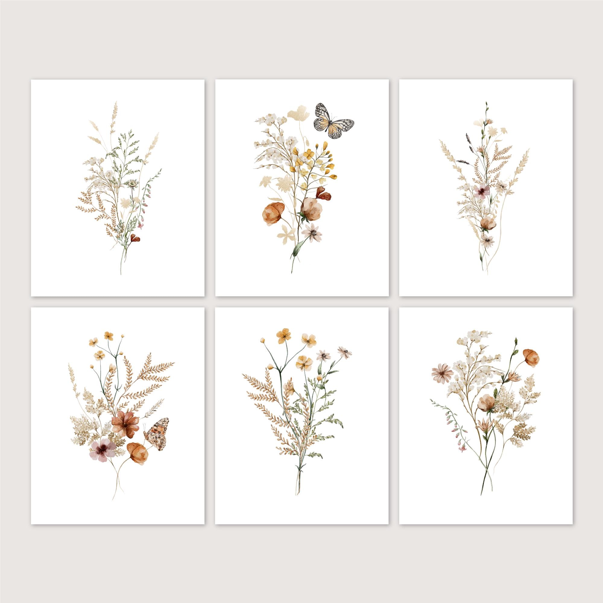 Neutral Botanical Wall Art Prints Set of 3, Beige Floral Bedroom Decor ...