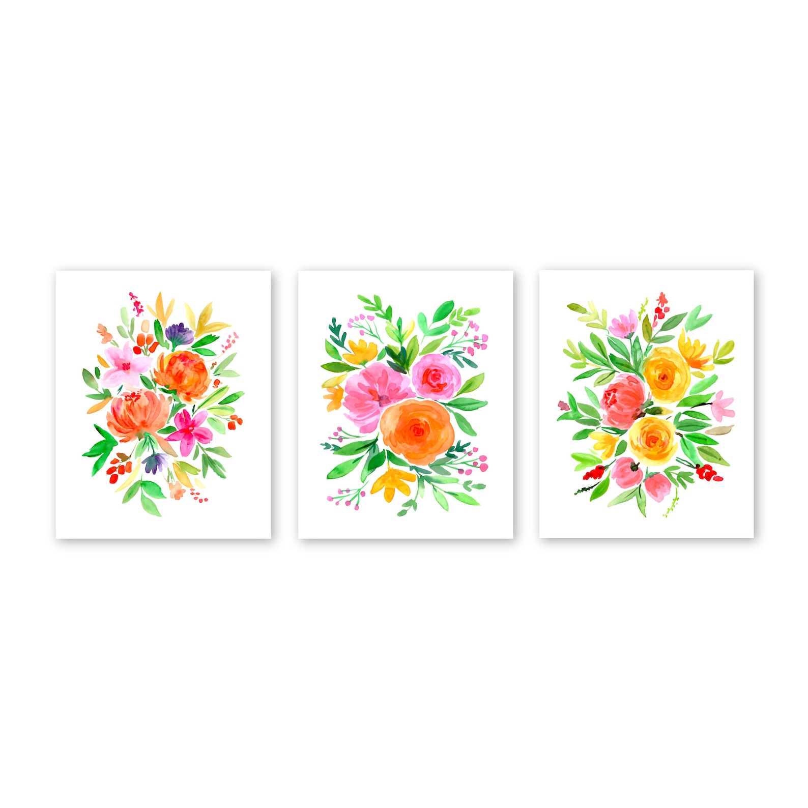 Bright Watercolor Flowers, Colorful Wall Decor, Floral Arrangements ...