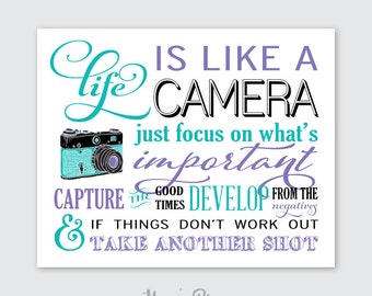 Life Is Like A Camera Vintage Sign Inspirational Quote