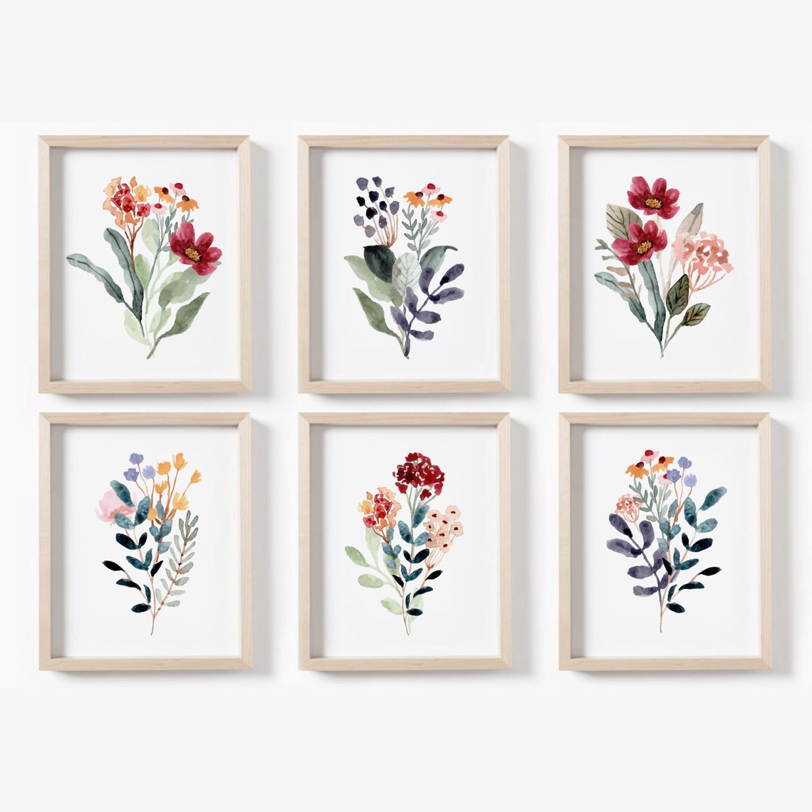 Wildflowers Wall Art, Watercolor Wildflower Art Prints or Canvas Set of ...