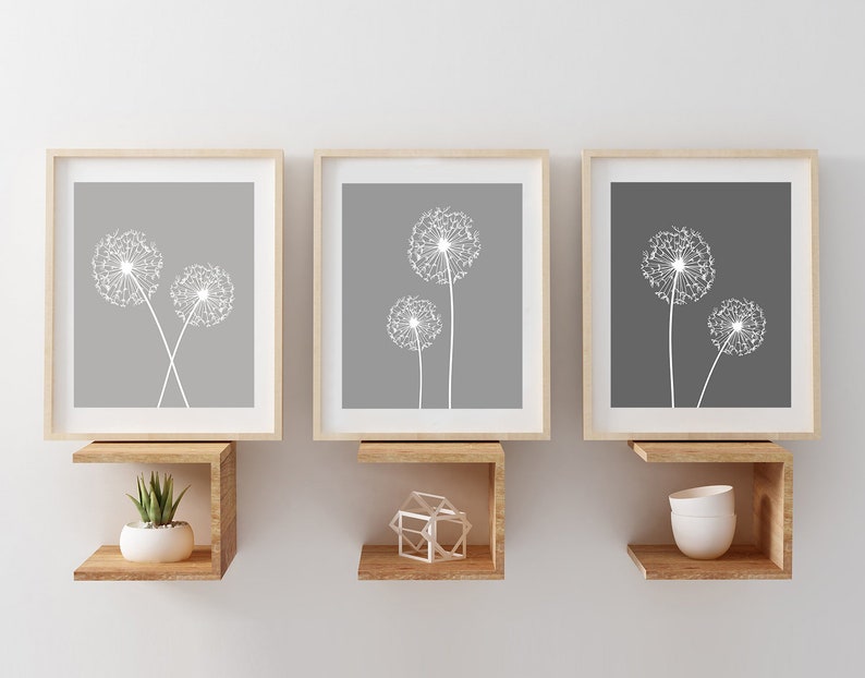 DANDELION Wall Art Gray Bedroom Decor Dandelion CANVAS or Etsy