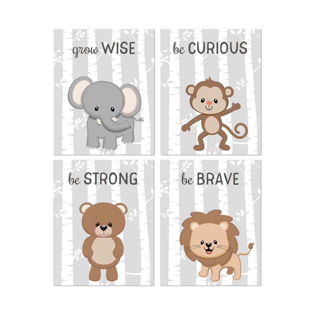 Zoo Animals Nursery Decor, Baby Wall Art, Woodland Nursery Animals