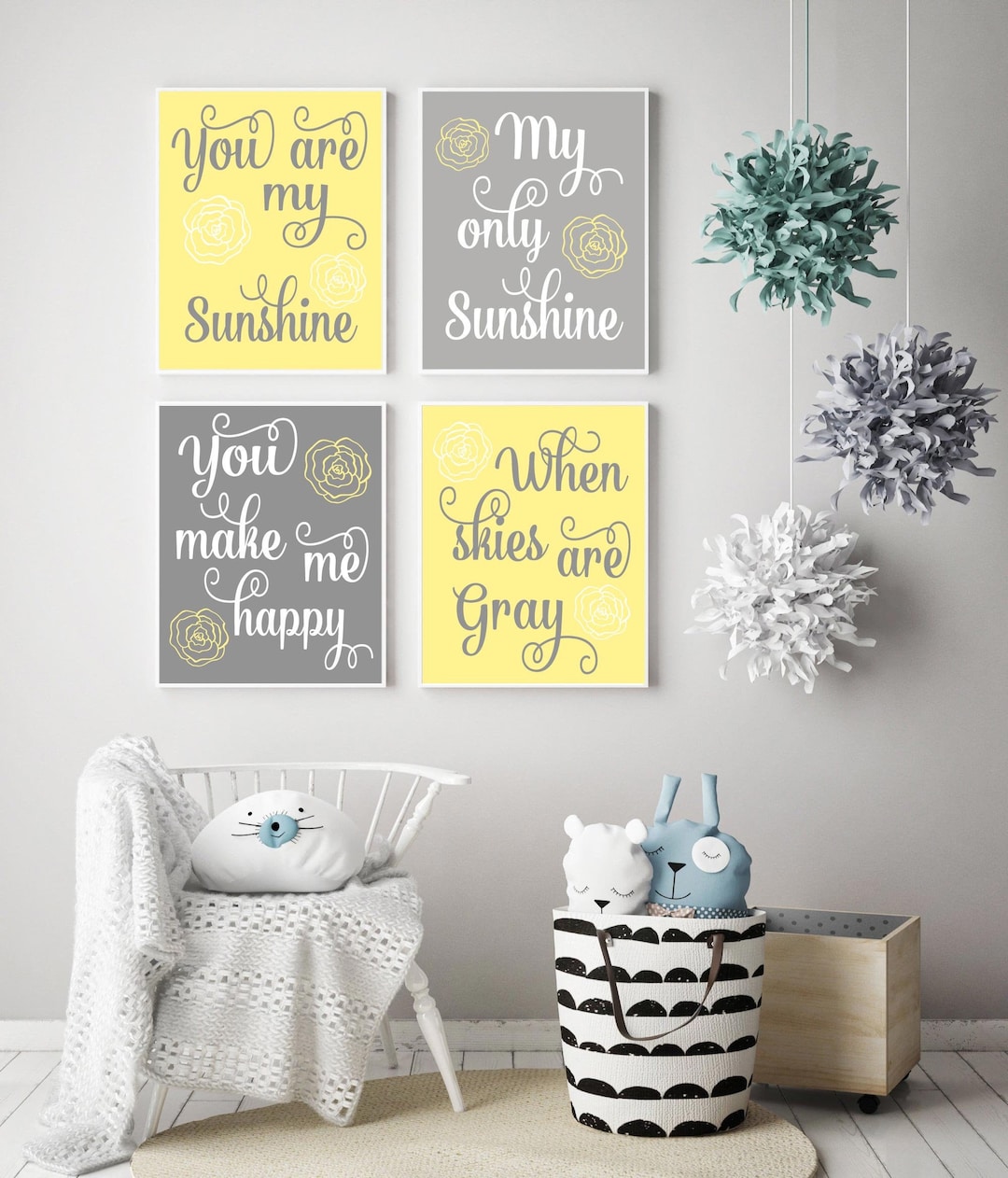 Yellow Gray You Are My Sunshine Wall Art, Canvas or Print Baby Nursery ...