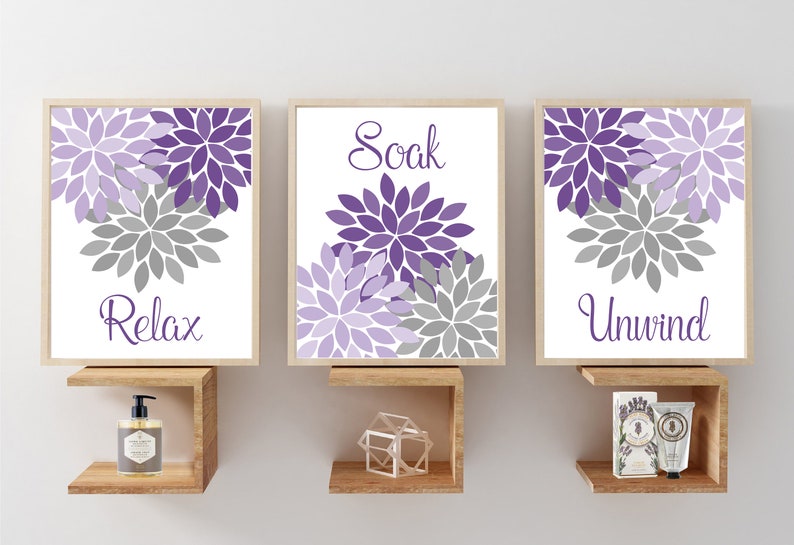 Relax Soak Unwind Bathroom Wall Art Prints or Canvas Purple Etsy