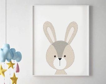 Bunny Print, Woodland Animal Nursery Decor (11x14 in) (Digital Download)