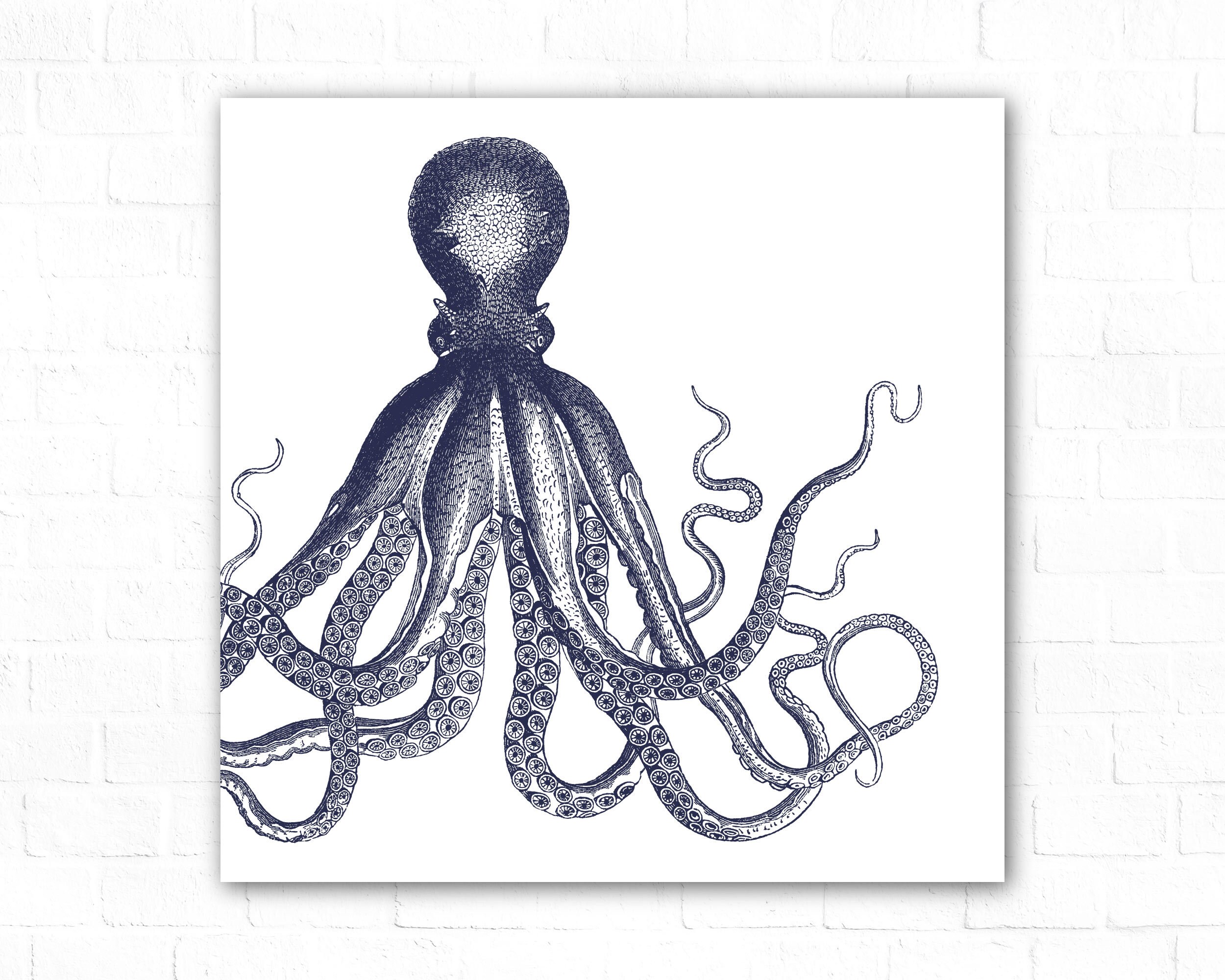 Navy Octopus Print Art Coastal Wall Decor Nautical Wall Art | Etsy
