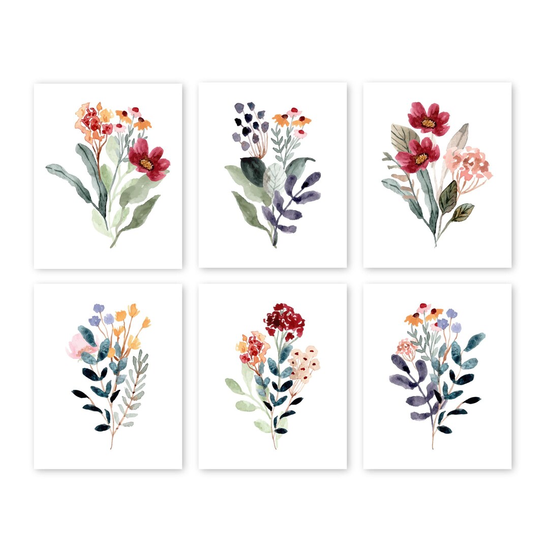 Wildflowers Wall Art, Watercolor Wildflower Art Prints or Canvas Set of ...