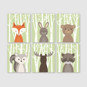 Woodland Nursery Wall Art Boy Bedroom Decor Forest Animal Prints or Canvas Woodland Baby Shower Theme Art Pictures Baby Fox Art Set of 6