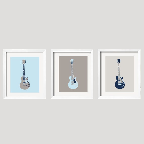 Guitar Wall Art For Music Themed Bedroom Blue Gray Baby Boy Kids Rock And Roll Toddler Nursery Art Pictures Ga 038