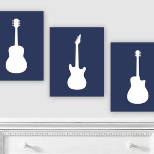 GUITAR Wall Art for Music Themed Nursery Navy Blue Baby Boy Bedroom Pictures Kids Music Art Rock N Roll Toddler Nursery Art 113