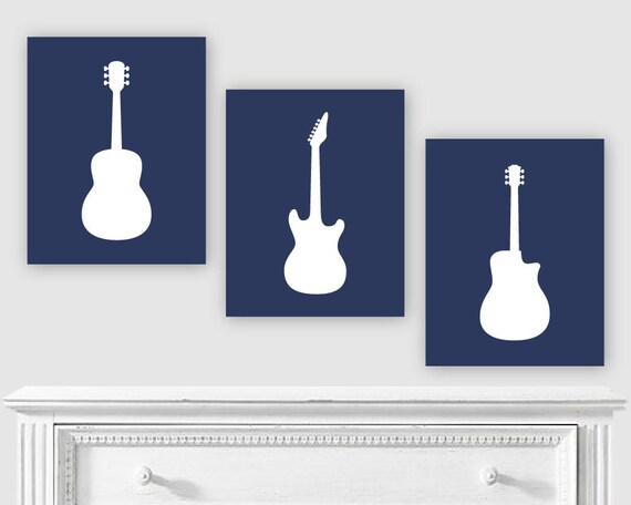 Guitar Wall Art For Music Themed Nursery Navy Blue Baby Boy Bedroom Pictures Kids Music Art Rock N Roll Toddler Nursery Art