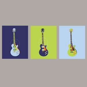 Arte da parete per chitarra elettrica, arredamento da parete per vivaio per neonati, chitarra Fender Stratocaster, arredamento Nashville, regali musicali, blu navy verde arancione 053