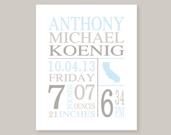 Personalized Baby Gifts Nursery Wall Decor New baby Boy gift Subway art Birth Announcement Baby Nursery Art Birth Stats Wall Art