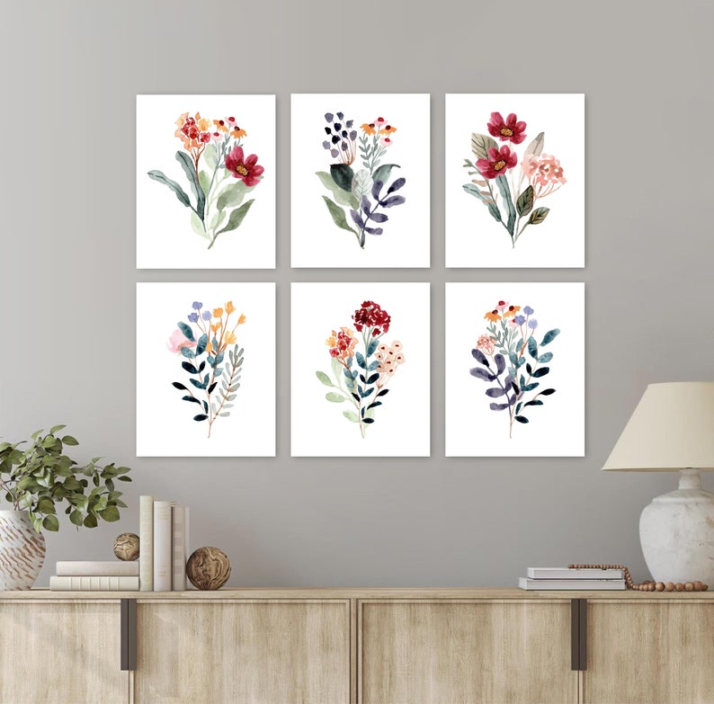 Wildflowers Wall Art, Watercolor Wildflower Art Prints or Canvas Set of ...