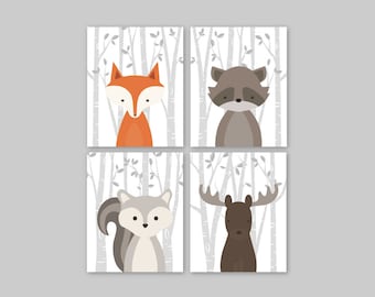 Baby Nursery Decor Baby Nursery Wall Art Woodland Nursery Animals Baby Room Decor Forest Animal Fox Moose Squirrel