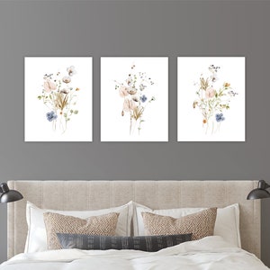 Watercolor Flower Wall Art, Wildflower Art Prints or Canvas Set of 3 ...