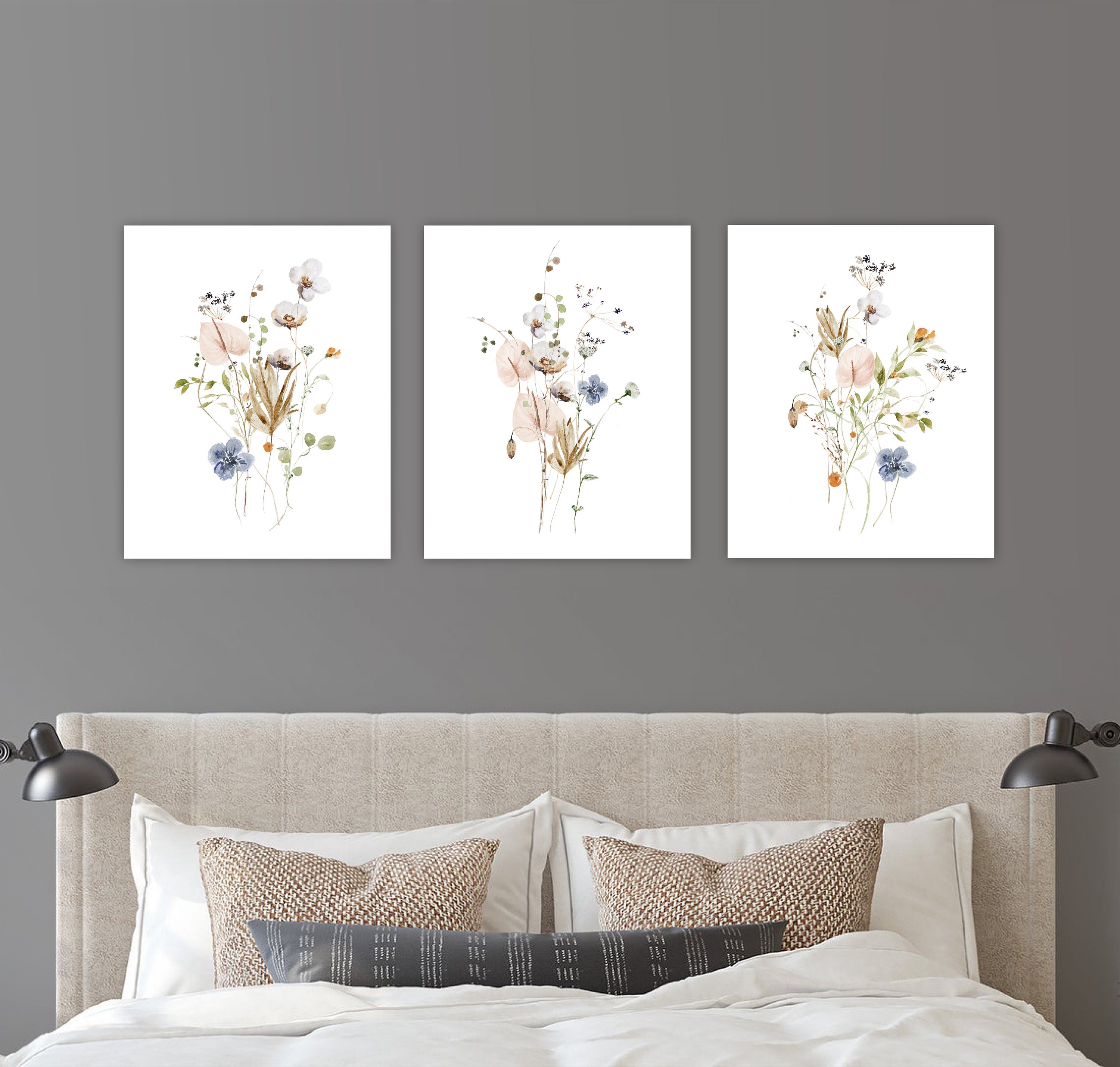 Watercolor Flower Wall Art, Wildflower Art Prints or Canvas Set of 3 ...
