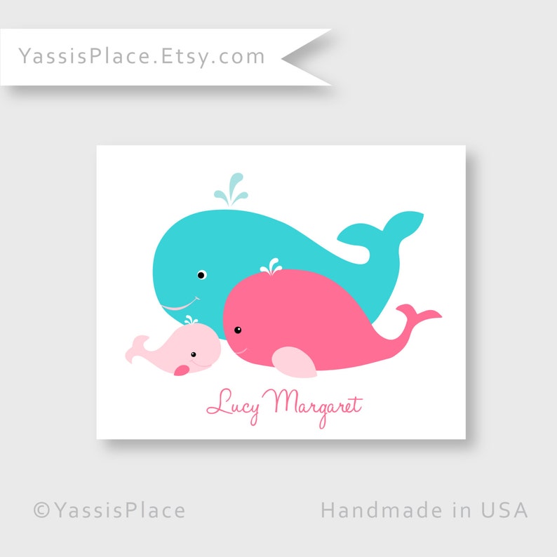 Personalized Whale Art Print Nursery Decor Baby Girl Wall Art Etsy