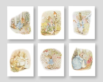 PETER RABBIT Nursery Wall Art Beatrix Potter Nursery Decor Storybook Baby Shower Theme Gift Set of 6 Prints or Canvas (PR-001)