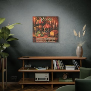 Psalm 23:5 Canvas Wall Art -"You Prepare a Table" Crown & Candle Still Life, Christian Scripture Decor- Masterfully Created™