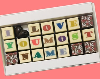 Carta de chocolate personalizada "Te amo" para aniversario y San Valentín