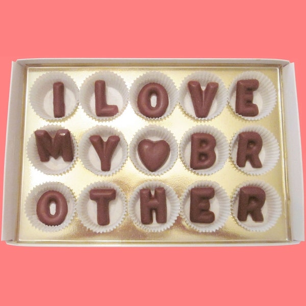 I Love My Brother Large Milk Chocolate Letters Cool Birthday Xmas Holiday Valentines Day Gift for Him Men Made to Order by What Candy Says