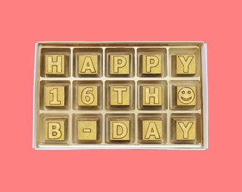 16th Birthday Chocolate Gift: 'Happy 16th B-Day' Golden Bars