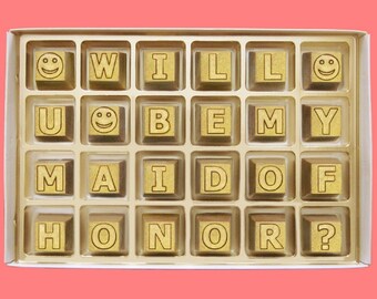 Will You Be My Maid of Honor Proposal Box of Chocolates Would You Be My Junior  Bridesmaid Proposal Idea MOH Gift Golden Theme Wedding