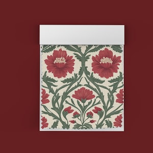 Symmetrical Red Floral Cotton Linen Fabric, Vintage Botanical Pattern Curtain Upholstery Material, Retro Tapestry Cloth for Home Decor