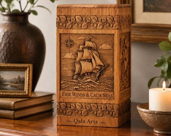 Caja de madera náutica para urna funeraria, recuerdo artesanal con forma de barco, recipiente para cenizas de cremación con temática de navegación, regalo de recuerdo costero.