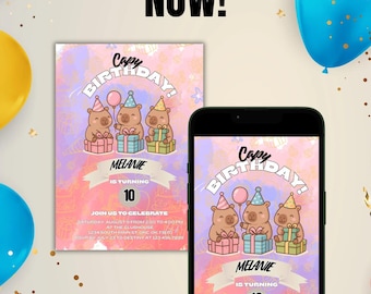 Editable Capybara Birthday Invitation | Cute Animal Party Theme | Digital Download | Editable Template | Kids Birthday Invite