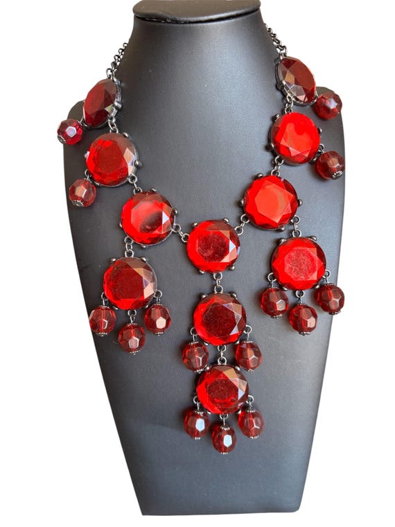 Bold Red Crystal Statement Necklace – Dramatic Fa… - image 1