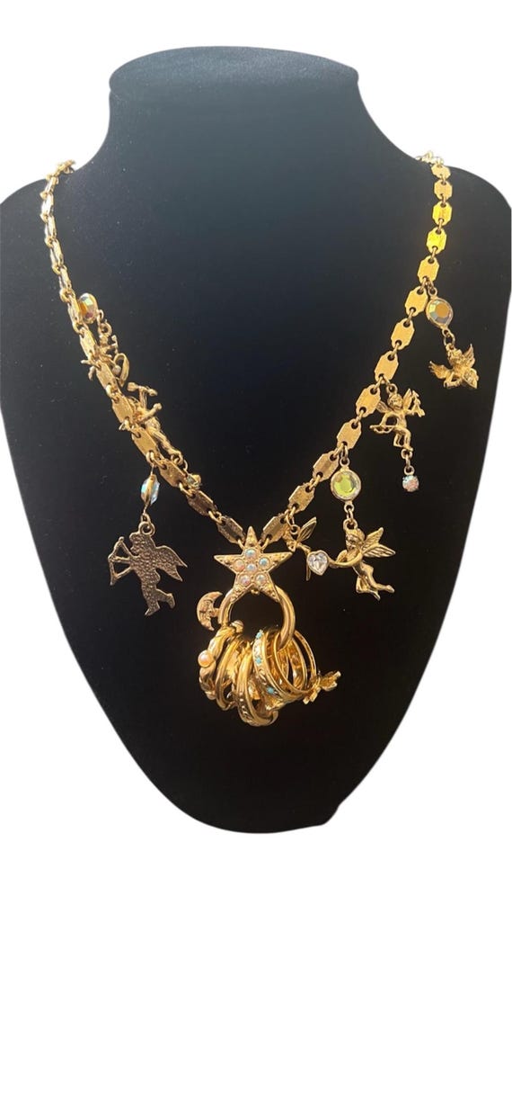 Gold Celestial Charm Necklace – Whimsical Star, M… - image 1