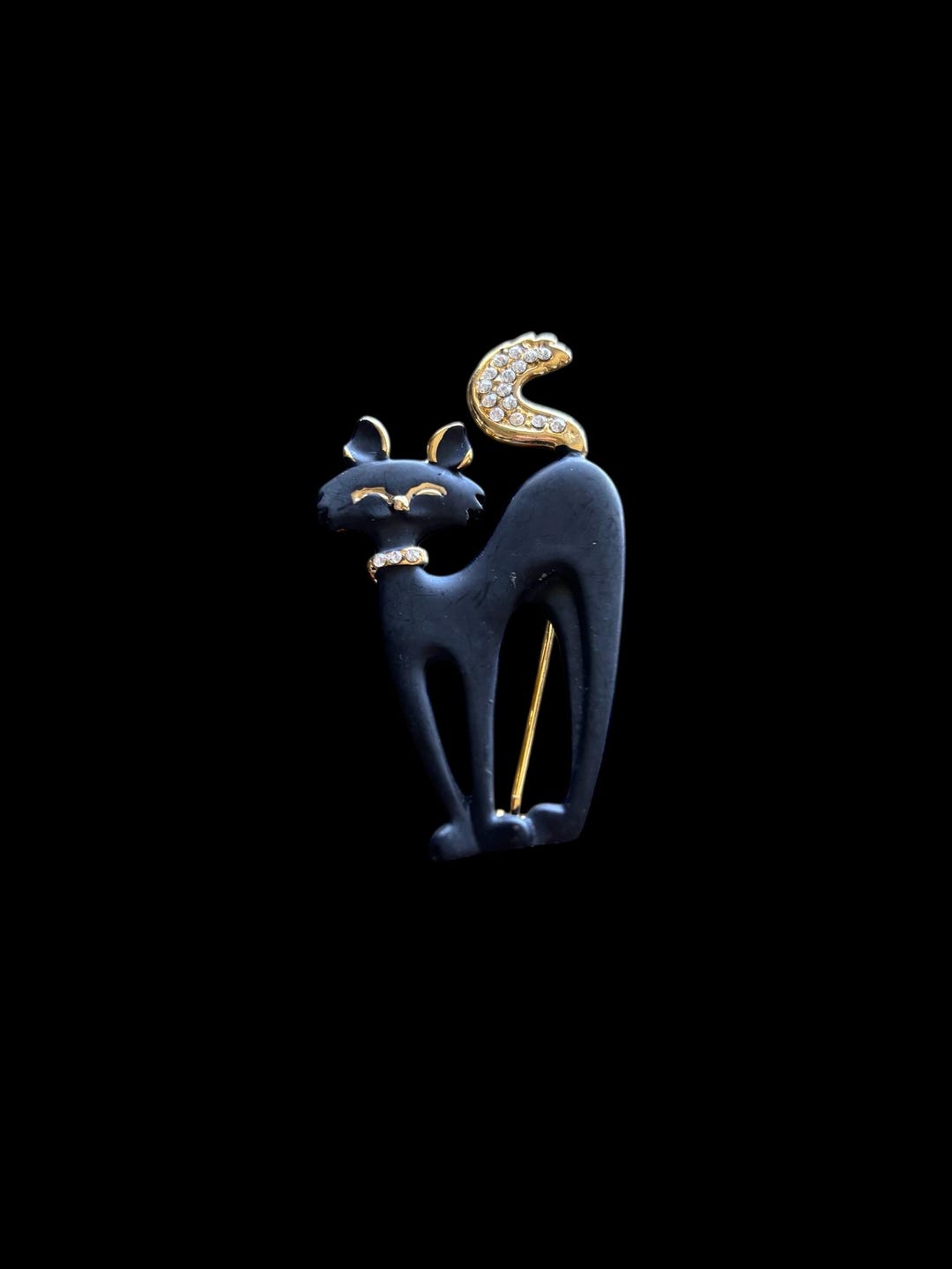 Vintage Black Cat Brooch With Rhinestones – Gold Tone Feline Pin ...