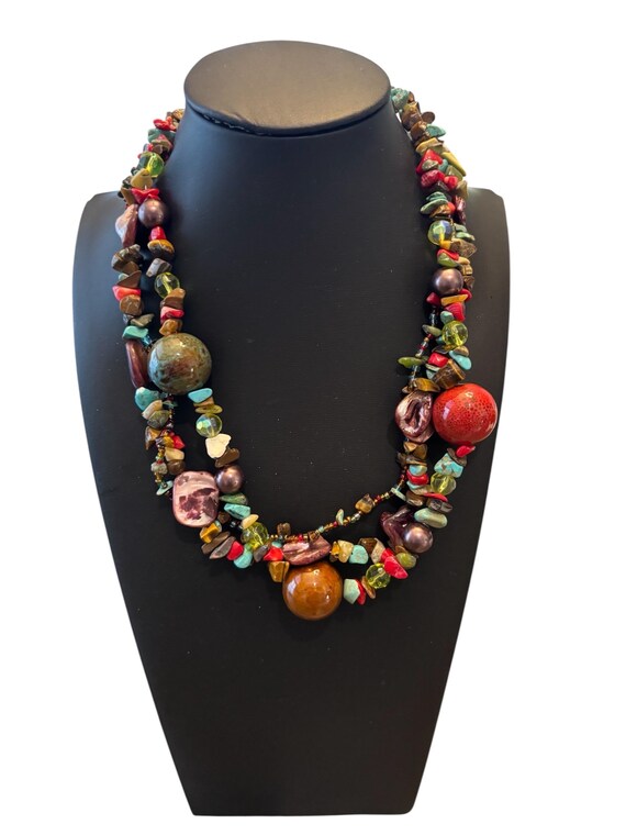 Colorful Multi-Strand Gemstone Statement Necklace… - image 2