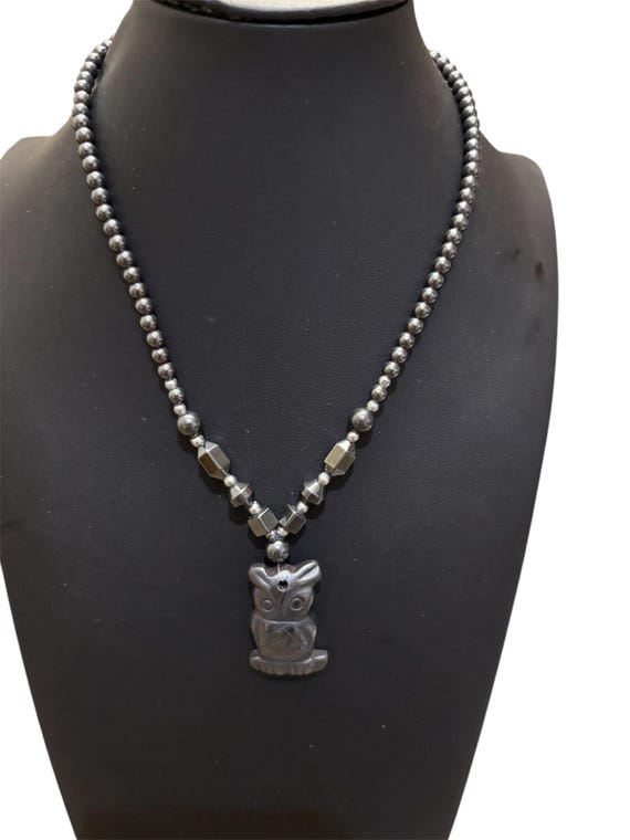 Hematite Owl Pendant Necklace | Spiritual Protection, Wisdom