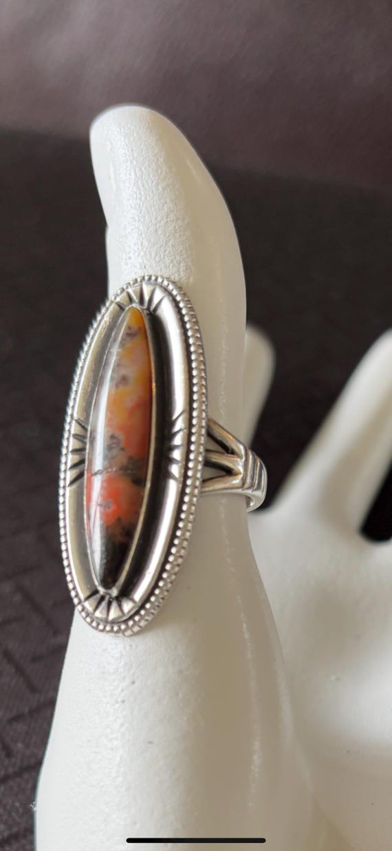 Sterling Silver Statement Ring: Orange, Black Gem… - image 1