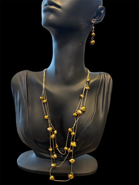 Gold Multi-Strand Statement Necklace Set – Long L… - image 2
