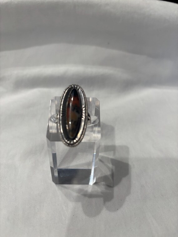 Sterling Silver Statement Ring: Orange, Black Gem… - image 2