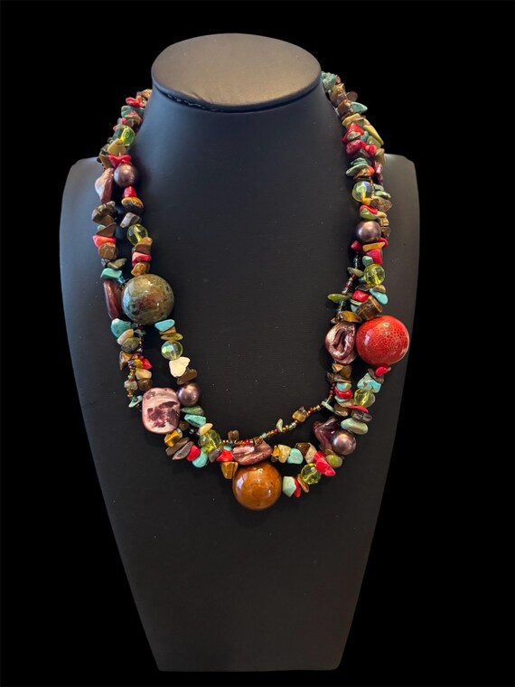 Colorful Multi-Strand Gemstone Statement Necklace… - image 1