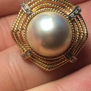 14k Gold Pearl and Diamond Ring Size 6.5