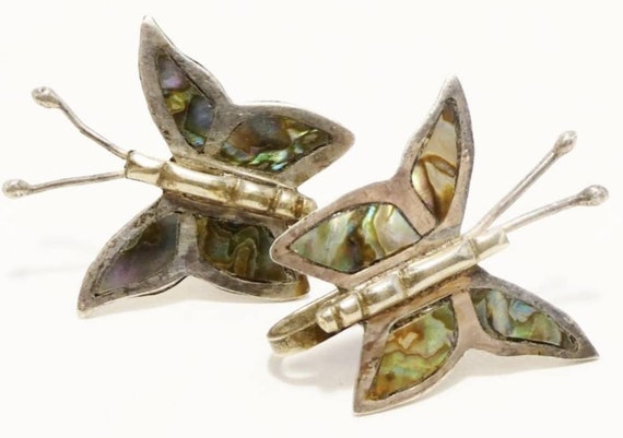 Vintage Abalone Butterfly, Sterling Silver Earrin… - image 3